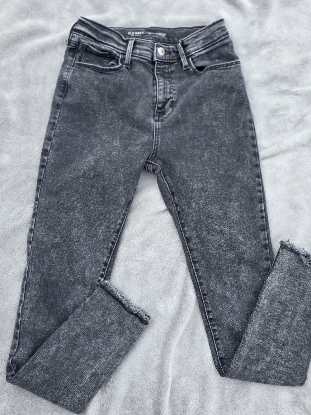 Old Navy Rockstar Jeggings Girls Size 16 Black Acid Wash Raw Hem Skinny Jeans XS